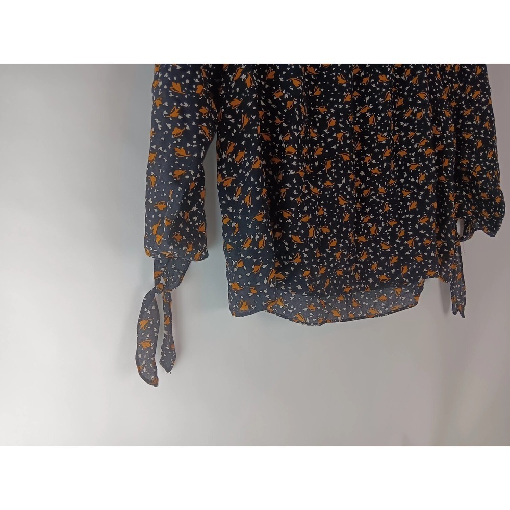 Madewell Womens Top Black Leaf Silk 3/4 Sleeve Off The Shoulder Blouse Size S - Picture 4 of 10